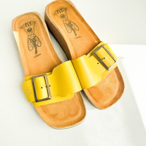 Fly London Yellow Leather Comfort Slides 39 - Picture 3 of 10